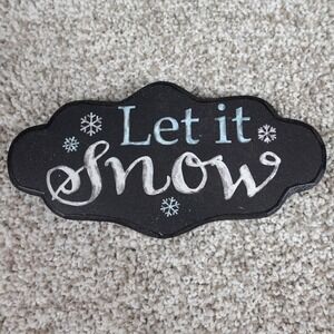 Creative Co-Op Let it Snow Chalkboard Style Wooden Wall Plaque Winter Decor